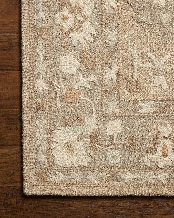 Loloi Chris Loves Julia Dorothea Collection DRT-02 Khaki/Dove 2'-3" x 3'-9" Accent Rug Wool Neutral Floral Living Room Bedroom Carpet