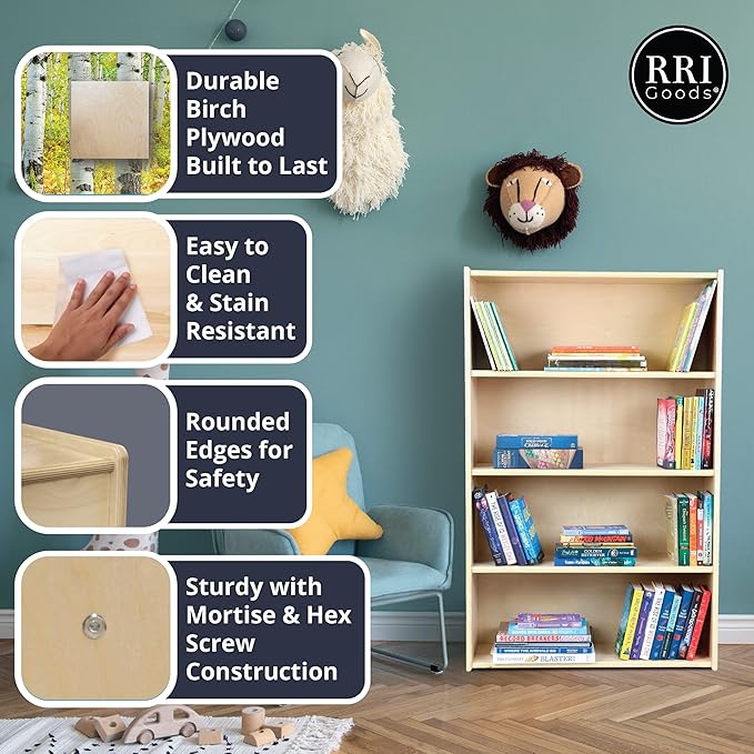Classic Birch Book Shelf, Wooden Wall Organizer for Books, Toys, Office, and Kids Supplies, Natural (5 Tier - 60")