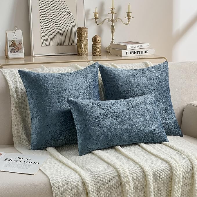 FUTEI Navy Flannel Throw Pillow Covers 22x22 Inch Set of 2,Soft Dimensional Textured Cushion Cases,Modern Home Decor for Couch Living Room