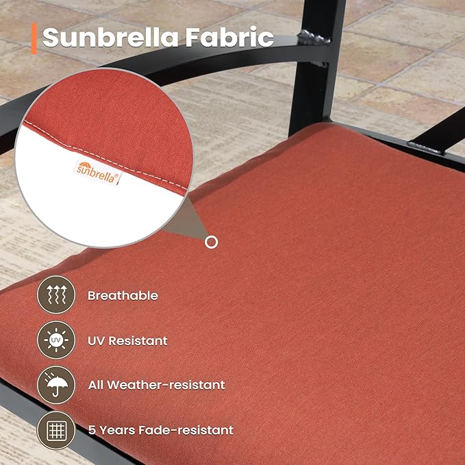 Pellebant 30" Sunbrella Outdoor Bar Stools Set of 6, Aluminum Swivel Patio Bar Height Bar Stools with Back & Footrest, for Deck Lawn Garden(Red)