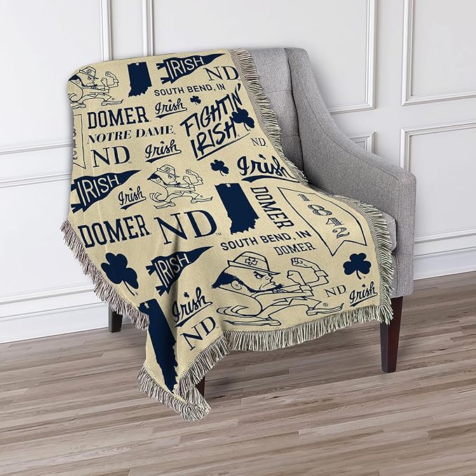 Notre Dame Fighting Irish NCAA Mapping Woven Tapestry Throw Blanket 48x60 inches