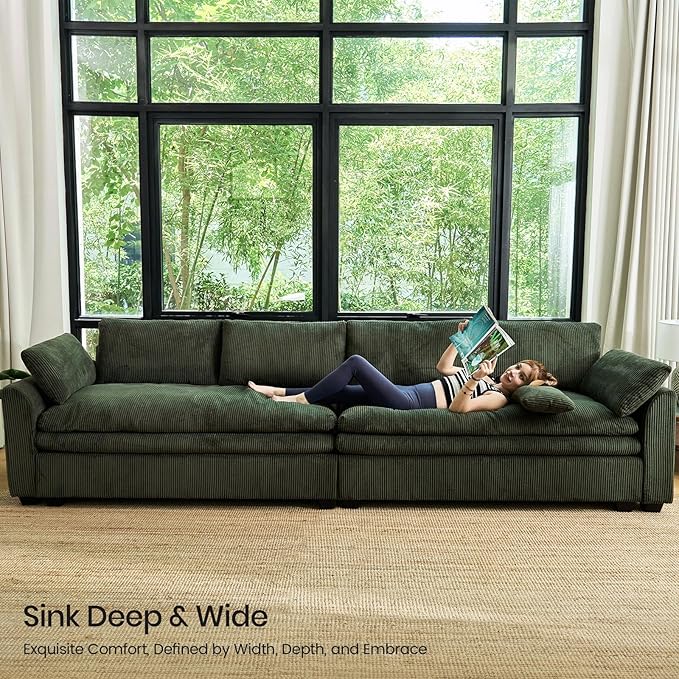 Belffin Large Modular Sectional Sofa with Deep Chaise, 104" Corduroy L Shaped Couch with 9" Soft Dual-Layer Seats Cushion for Living Room, Apartment, Green