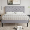 VECELO Full Bed Frame with Headboard, Upholstered Platform Bedframe with Wooden Slat Support, Button Tufted Design, No Box Spring Needed, Linen Grey
