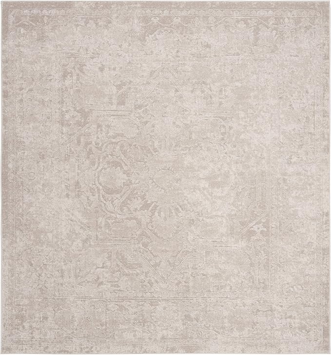 SAFAVIEH Reflection Collection Area Rug - 6'7" Square, Cream & Ivory, Non-Shedding & Easy Cleaning, Ideal for Living Room, Bedroom (RFT665D)
