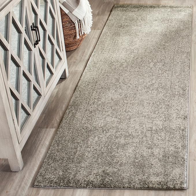SAFAVIEH Evoke Collection Runner Rug - 2'2" x 17', Silver & Ivory, Distressed Design, Non-Shedding & Easy to Clean, Ideal for Foyer, Bedroom, Kitchen, Hallway (EVK256S)