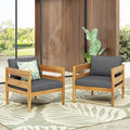 Christopher Knight Home Annie Acacia Wood Outdoor Chairs Set of 2, Patio Lounge Chair Outdoor with Slatted Back, Accent Chair with Cushions, Stylish Armchair for Balcony/Garden, Dark Gray + Teak