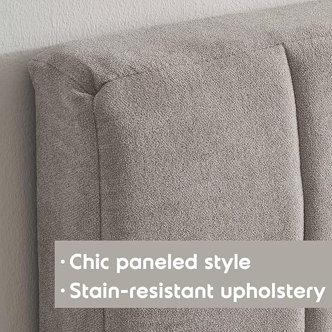 Hearth & Harbor Upholstered Twin Headboard - Easy Assemble Channel Stitched Headboard Twin Size - Wall Mounted Headboards with 3D Soundproof Wall Panels Peel & Stick Floating Headboards, Silver