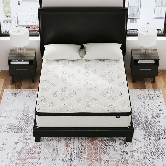 Signature Design by Ashley Queen Size Chime 10 Inch Medium Firm Hybrid Mattress with Cooling Gel Memory Foam for Pressure Relief, Fiberglass Free, Mattress In A Box