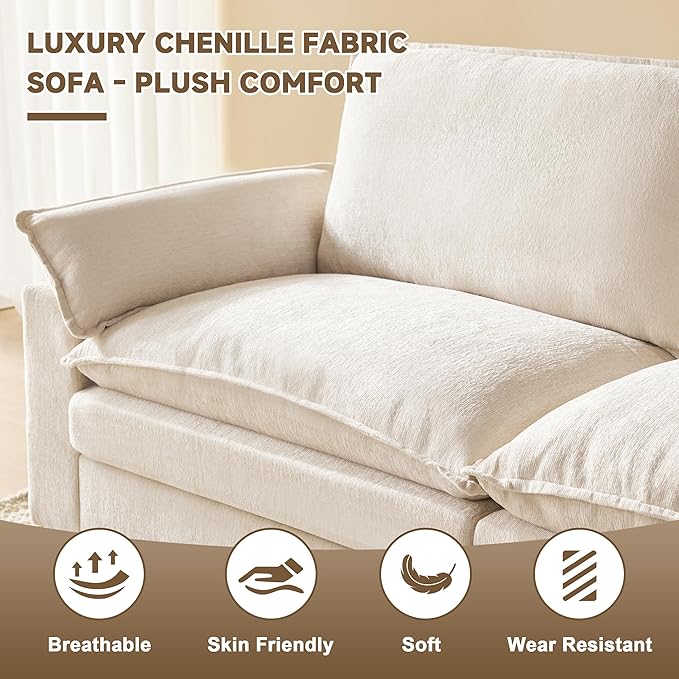 114 Inch Cloud Couch Sectionals with Ottoman, Big Comfy Modular Couches, Cloud Sofas, L Shaped 5 Seat Modular Sectional Sofa, Modern Sectional Couches for Living Room, Deep Seat Sofa, Beige