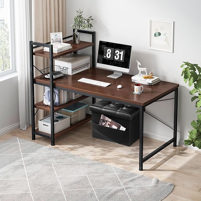 AmasSmile 2PC Storage Ottoman Folding Foot Rest Stool with Side Pocket, 16 inch Leather Footstool Bench, Short Ottoman Bench, Storage Foot Rest Store, Books, Black