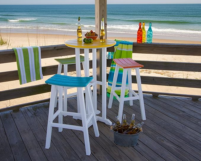 POLYWOOD 2012-FWHGR Contempo Bar Height Saddle Seat Barstool, White Frame, Green
