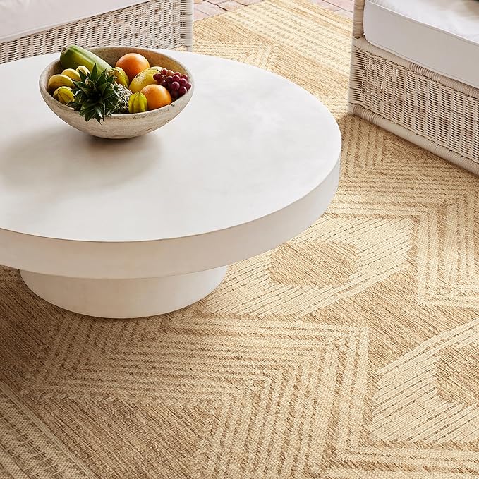 nuLOOM Ranya Light Brown/Ivory, 6' 7" Square, Tribal Geometric, Soft and Cozy, High Traffic, Stain Resistant, Easy Clean, Durable Area Rug for Indoor/Outdoor Patio, Deck, Porch, Garden, Courtyard