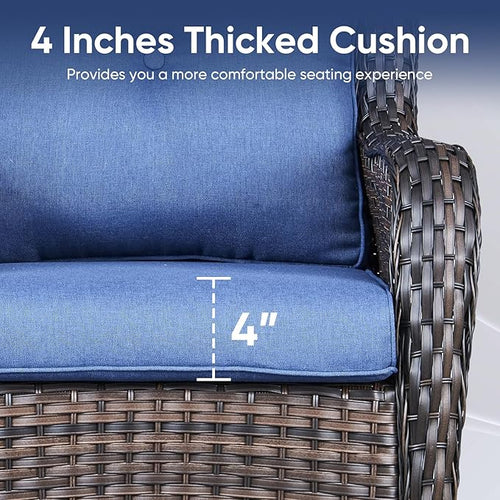 10-Piece Outdoor Patio Cushion Set - Fade & Water Resistant with Removable Olefin Cover, 22x24x4 Inch Memory Foam Cushions for Wicker Sectional Sofa – Blue/Buckle