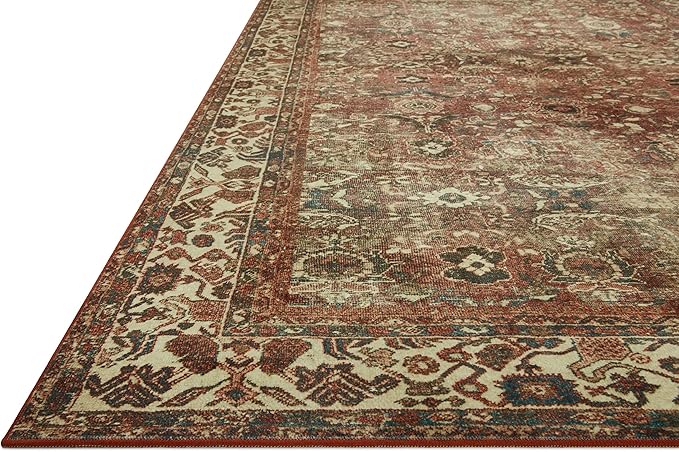 Loloi Magnolia Home by Joanna Gaines Banks Collection BAN-04 Brick/Ivory 2'-0" x 5'-0" .13" Pile Height, Machine Washable, Accent Rug