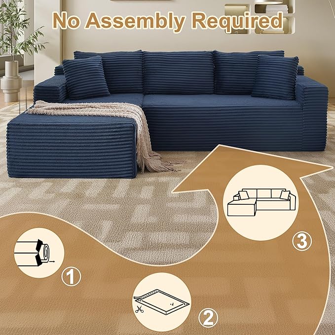 105" Sectional Couches for Living Room Cloud Couch Sofa with L-Shape Upholstered Boneless Couchs Modern Modular Sectional Couch with Chaise (Blue, 105''W Left Facing Chaise)