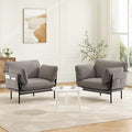 Modern Accent Chairs Set of 2, Oversized Living Room Chairs, Reading Chair with Solid Metal Legs, Fabric Armchair with Side Pockets and 2 Pillows, Accent Chairs for Bedroom, Nursery, Khaki