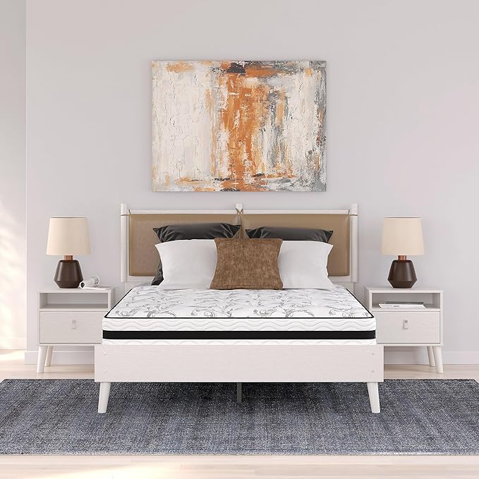 Signature Design by Ashley Full Size Chime 8 Inch Medium Firm Innerspring Mattress with Pressure Relief Quilt Foam, Fiberglass Free, Mattress In A Box