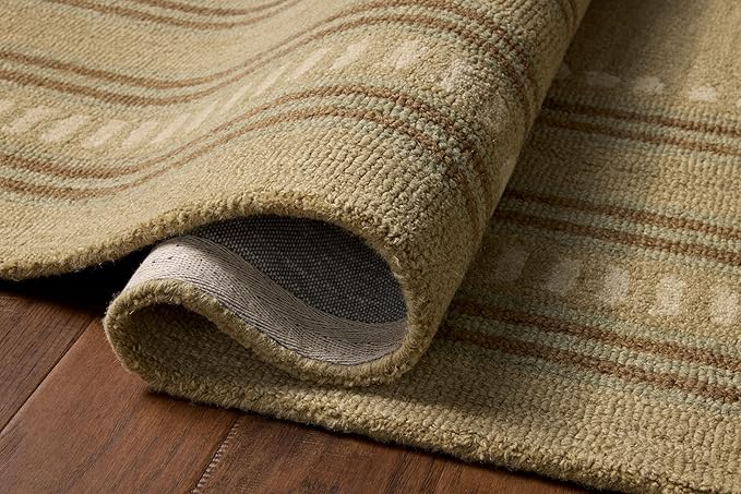 Loloi Chris Loves Julia Alfie Collection ALF-04 Green/Natural 9'-3" x 13' Area Rug Wool Neutral Living Bedroom Dining Carpet