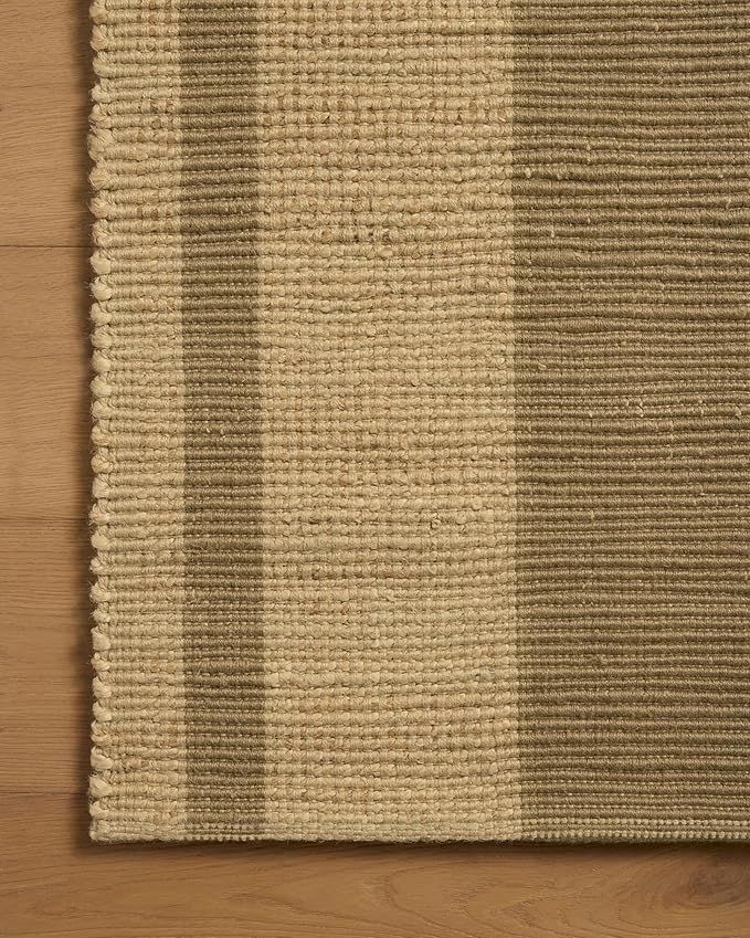 Loloi Leanne Ford Weatherstaff Collection WTS-03 Natural/Olive 8'-6" x 11'-6" Area Rug Jute, Striped, Neutral, Living Room, Bedroom, Dining Room