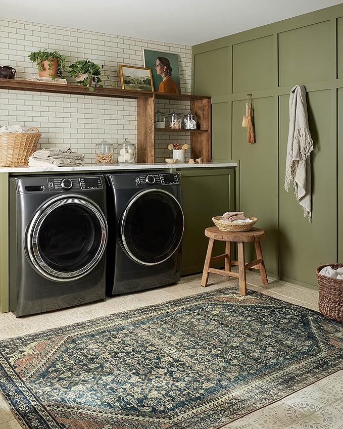 Loloi Magnolia Home by Joanna Gaines Banks Collection BAN-02 Denim/Clay 5'-0" x 7'-6", .13" Pile Height, Machine Washable, Area Rug