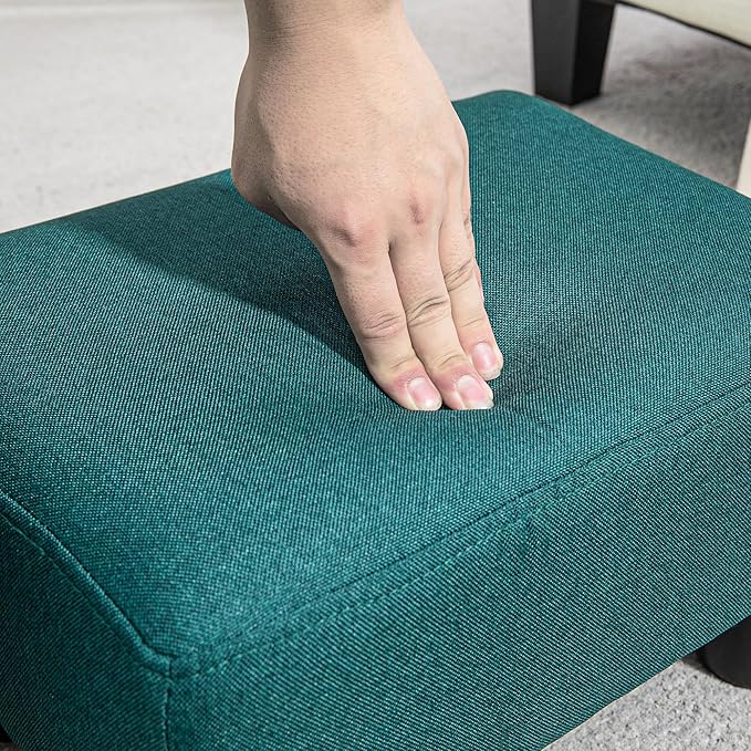 HOMCOM Ottoman Foot Rest, Small Foot Stool with Linen Fabric Upholstery and Plastic Legs, Cube Ottoman for Living Room, Green