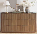 win2win 9 Drawer Dresser, Mid Century Modern Dresser with Storage, 55" Wide Fluted Chest of Drawers with Faux Marble Top, Dressers TV Stand, Drawers Organizer for Bedroom, Living Room, Hallway Walnut