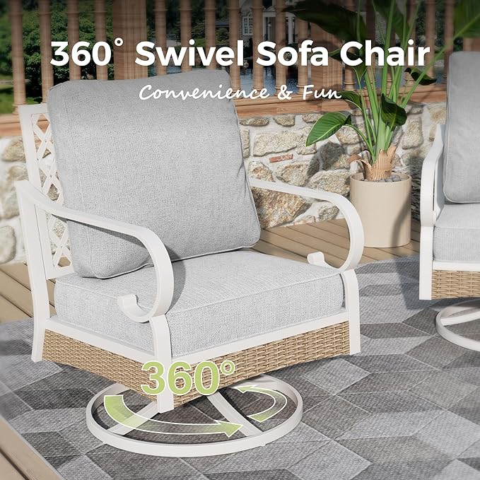Patio Swivel Chairs Set of 2, Outdoor Sofa Chairs with Deep Seating and 5.5" Cushions, Steel Frame Porch Furniture for Lawn Backyard Deck, Light Grey