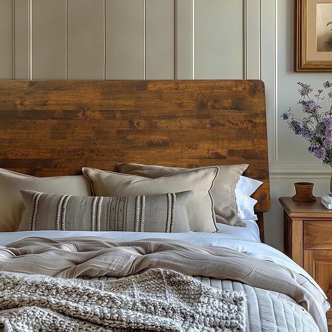 Acacia Serenity King Bed Frame and Headboard Solid Wood Platform Bed, King Size Bed Frame and Headboard, Scandinavian Wood Bed Compatible with All Mattress Types, Non-Slip and Noise-Free, Caramel