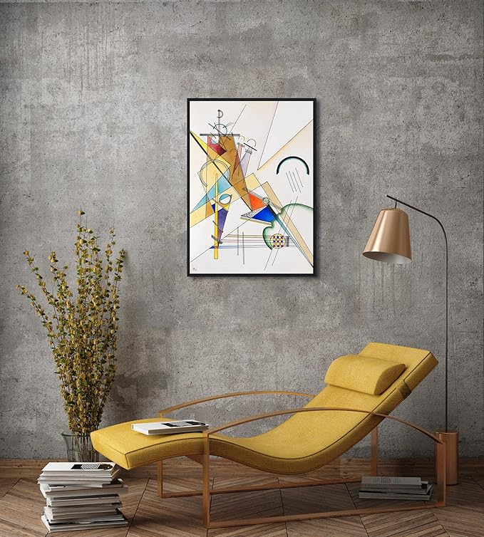 Wieco Art Framed Canvas Wall Art Gewebe 1923 by Wassily Kandinsky Abstract Classic Famous Paintings Reproductions Canvas Wall Art for Home Decoration Office decorationsand