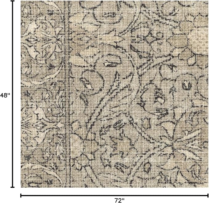 RUGGABLE x Morris & Co Washable Area Rug – Montreal Natural Stone 4x6, Stain-Resistant, Non-Slip – Medium Machine Washable Rugs for Living Room, Bedroom, Hallway, Entryway & Office–with Cushioned Pad