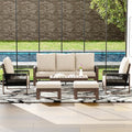 6 Piece Patio Furniture Set with 3-Seat Sofa, 2 Porch Armchairs, 2 Ottoman and 1 Coffee Table Wicker Outdoor Conversation Set for Garden, Terrace, Porch, Balconies, Lawns