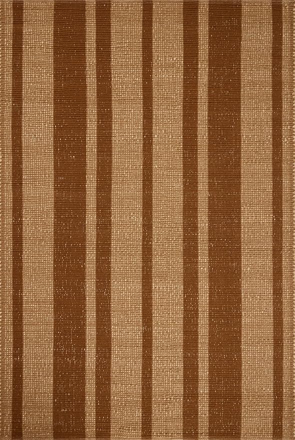 Loloi Leanne Ford Weatherstaff Collection WTS-04 Cinnamon/Natural 2'-6" x 9'-9" Runner Rug Jute, Striped, Neutral, Hallway, Kitchen, Mudroom, and Bathroom