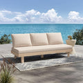 Christopher Knight Home Topia Acacia Wood Outdoor 3 Seater Sofa with Cushion, Wooden Patio Sofa Couch with Cushion, Comfy Armless Cloud Sofa Couch, Patio Furniture Sofa Set, Light Wash+Beige