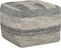 SIMPLIHOME Clay Boho Square Pouf in Grey Melange Cotton for the Living Room, Bedroom and Kids Room