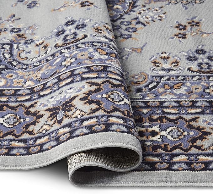 Home Dynamix Premium Sakarya Traditional Medallion Border Area Rug, Silver, 7'8"x10'7" Rectangle