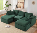 112" Cloud Sectional Couch, Boneless Couches for Living Room, U Shaped Couch with Convertible Ottoman, Modular Sectional Sofa with Deep Seat, Comfy Soft Cushions, No Assembly, Green