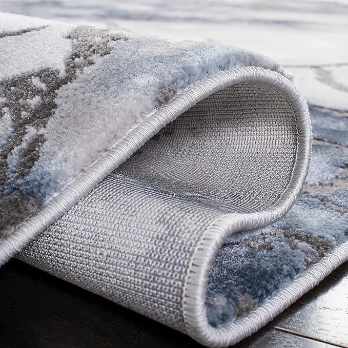 SAFAVIEH Craft Collection Runner Rug - 2'3" x 12', Grey & Blue, Modern Abstract Design, Non-Shedding & Easy Care, Ideal for High Traffic Areas in Living Room, Bedroom (CFT877L)