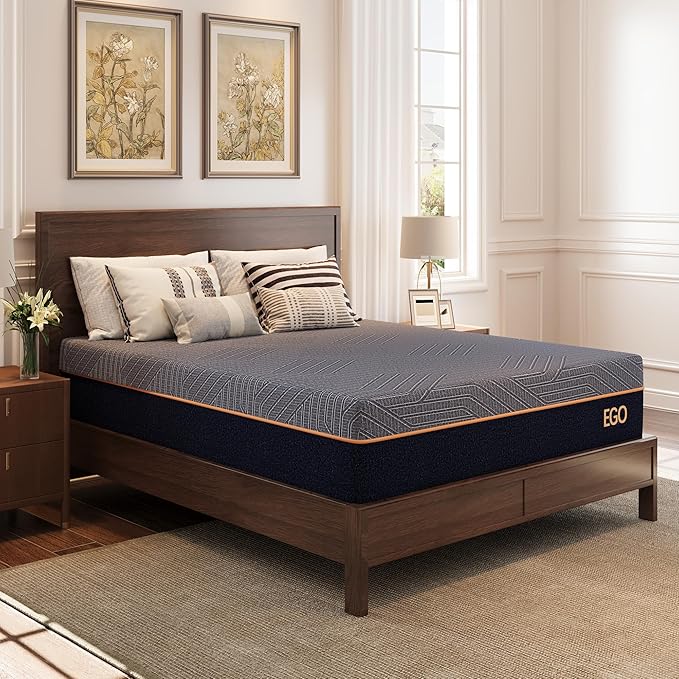 EGOHOME 12 Inch California King Mattress, Copper Gel Cooling Memory Foam Mattress for Back Pain Relief,Therapeutic Double Mattress Bed in a Box, Made in USA, CertiPUR-US Certified, 72x84x12 Black