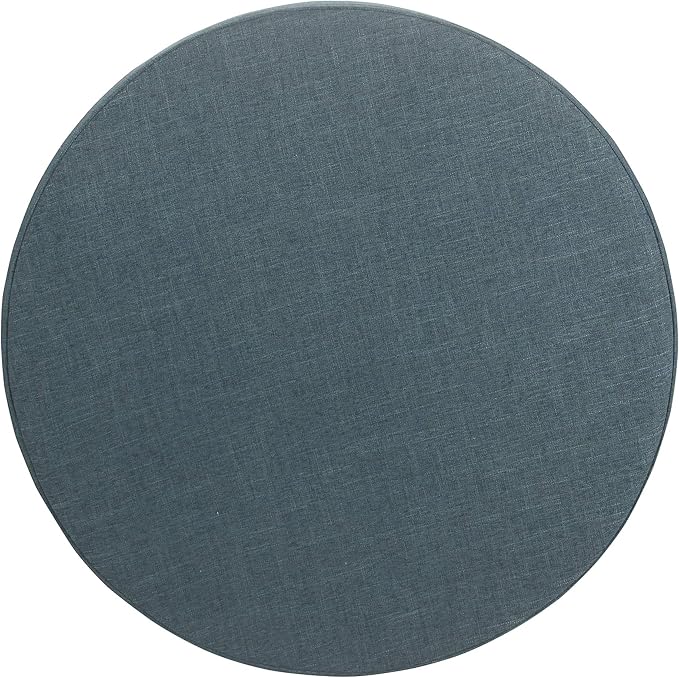 Homepop Home Decor | Upholstered Round Storage Ottoman | Ottoman with Storage for Living Room & Bedroom (Light Teal Linen)