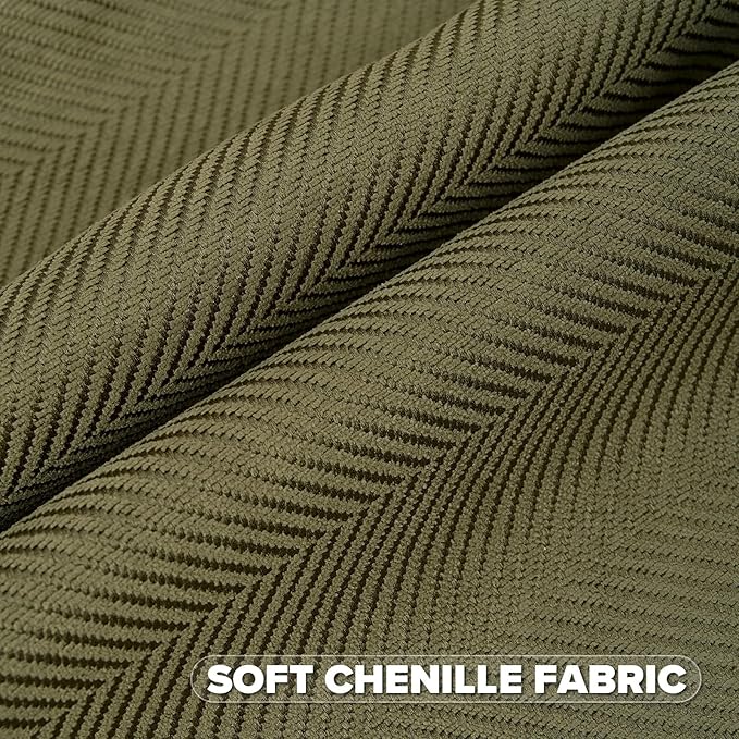 FUTEI Olive Green Chenille Throw Pillow Covers 18x18 Inch Set of 2,Soft Wide Chevron Textured Cushion Case,Farmhouse Home Decor for Couch Bed Living Room