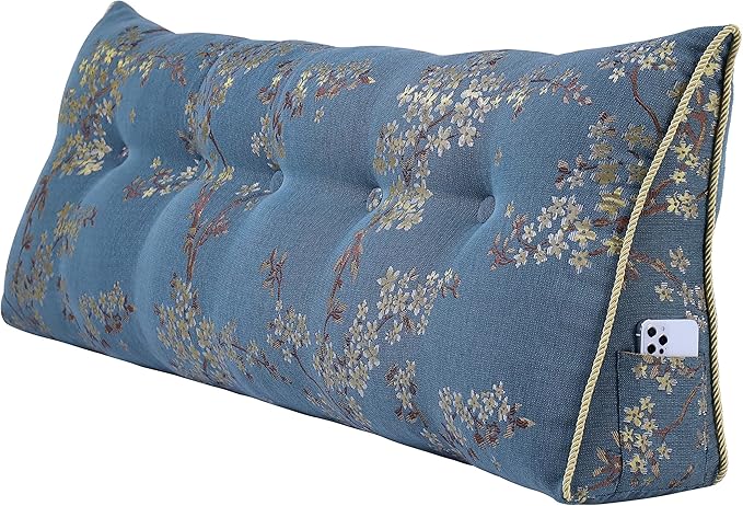 WOWMAX Headboard Pillow Queen Triangular Wedge Pillow for Headboard Wedge Pillow Headboard for Daybed Bunk Bed Large Bolster Pillow for Bed with Removable Cover, Lake Blue