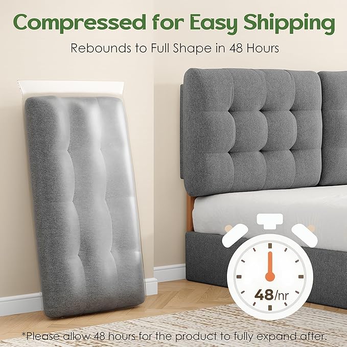 Tufted Upholstered King Headboard, Adjustable Height King Size Headboard Only from 39”to 44” with Durable Solid Wood Legs, Modern Button Diamond Fabric Head Board with Width Adapters, Grey