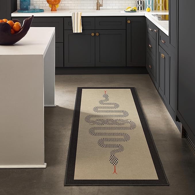 RUGGABLE x Jonathan Adler Machine Washable Modern Runner Rug – Venom Neutral 2.5x10, Stain-Resistant, Non-Slip – Washable Rug for Hallway, Entryway, Living Room & Kitchen–with Cushioned Pad