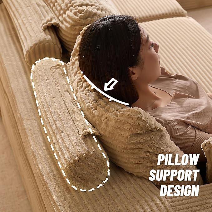Chaise Lounge Chair, Boneless Couch for Living Room and Bedroom, Sleeper Couches Reading Chairs, Corduroy, Camel