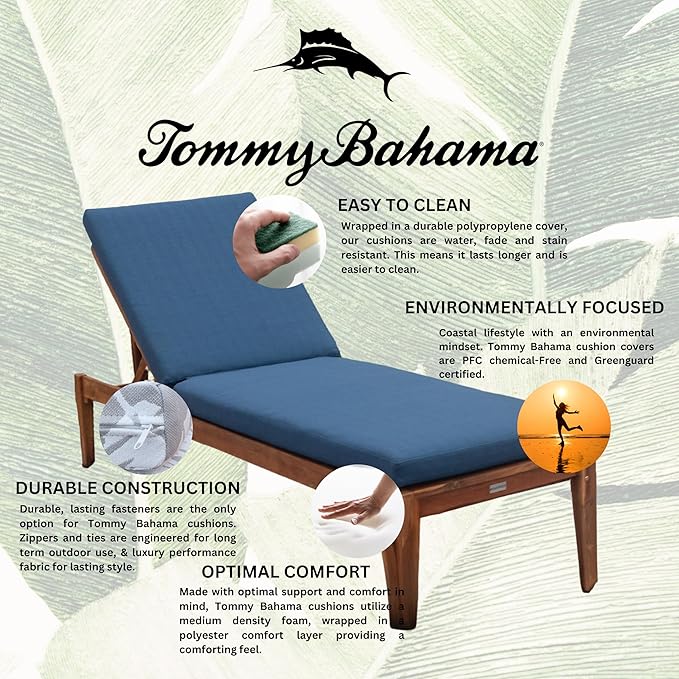 Tommy Bahama Chaise Cushion, 24" X 79" X 2.5", Bamboo Bay Cobalt