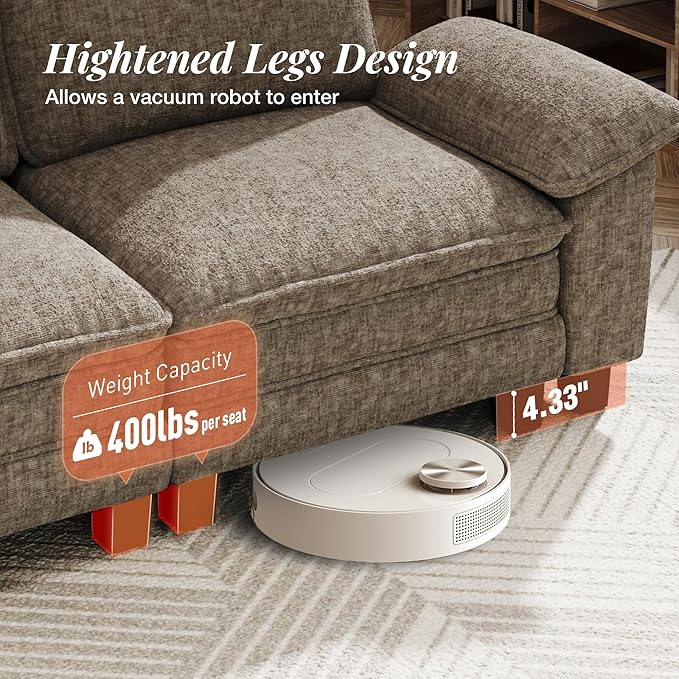 123" Cloud Modular Sectional Sofa, 3-Seater w/Deep Seat & Removable Arms, Plush Chenille for Living Room - Smoky Gray
