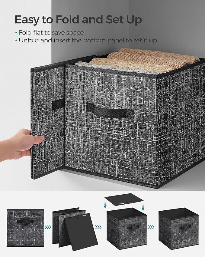 SONGMICS Storage Cubes, 11.8 x 11.8 x 11.8 Inches Non-Woven Fabric Bins with Double Handles, Set of 8, Closet Organizers for Shelves, Foldable, for Clothes, Ink Black UROB830B01