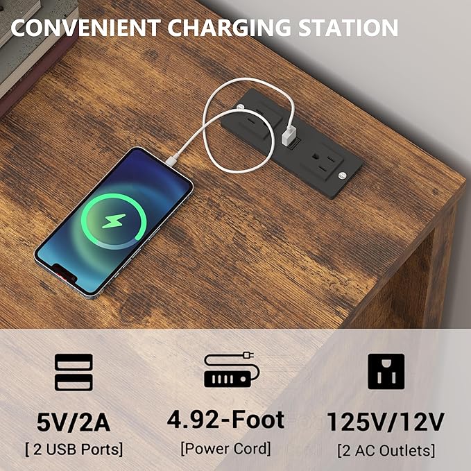 Dresser for Bedroom with 6 Drawers, Wide Chest of Drawers with LED Light and Power Outlet, Wooden Closet Organizer Clothes Storage Cabinet, Modern Double Dressers for Living Room, Hallway, Brown