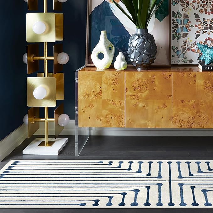 RUGGABLE x Jonathan Adler Machine Washable Modern Area Rug – Inkdrop Slate Blue 8x10, Stain-Resistant, Non-Slip – Large Rugs for Living Room, Bedroom, Hallway, Entryway & Office–with Standard Pad