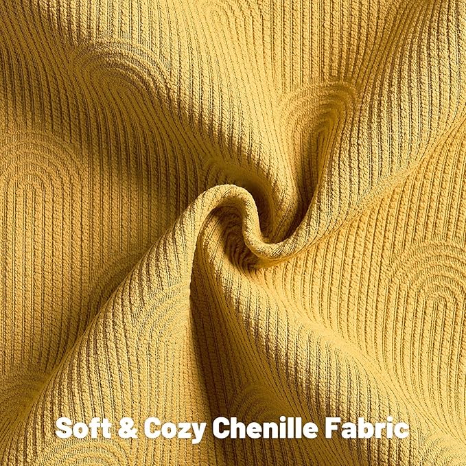 FUTEI Mustard Yellow Chenille Decorative Throw Pillow Covers 24x24 Inch Set of 2,Soft Cozy Striped Geometric Patterns European Cushion Cases,Modern Home Decor for Couch Bed Living Room